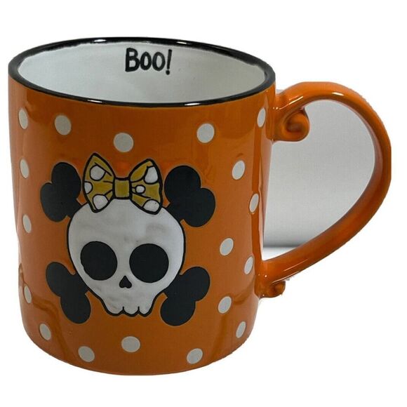 Halloween Cofee Tea Mug Cup Skull Crossbones Hair Bow Large BOO Spectrum Desi - Picture 1 of 9